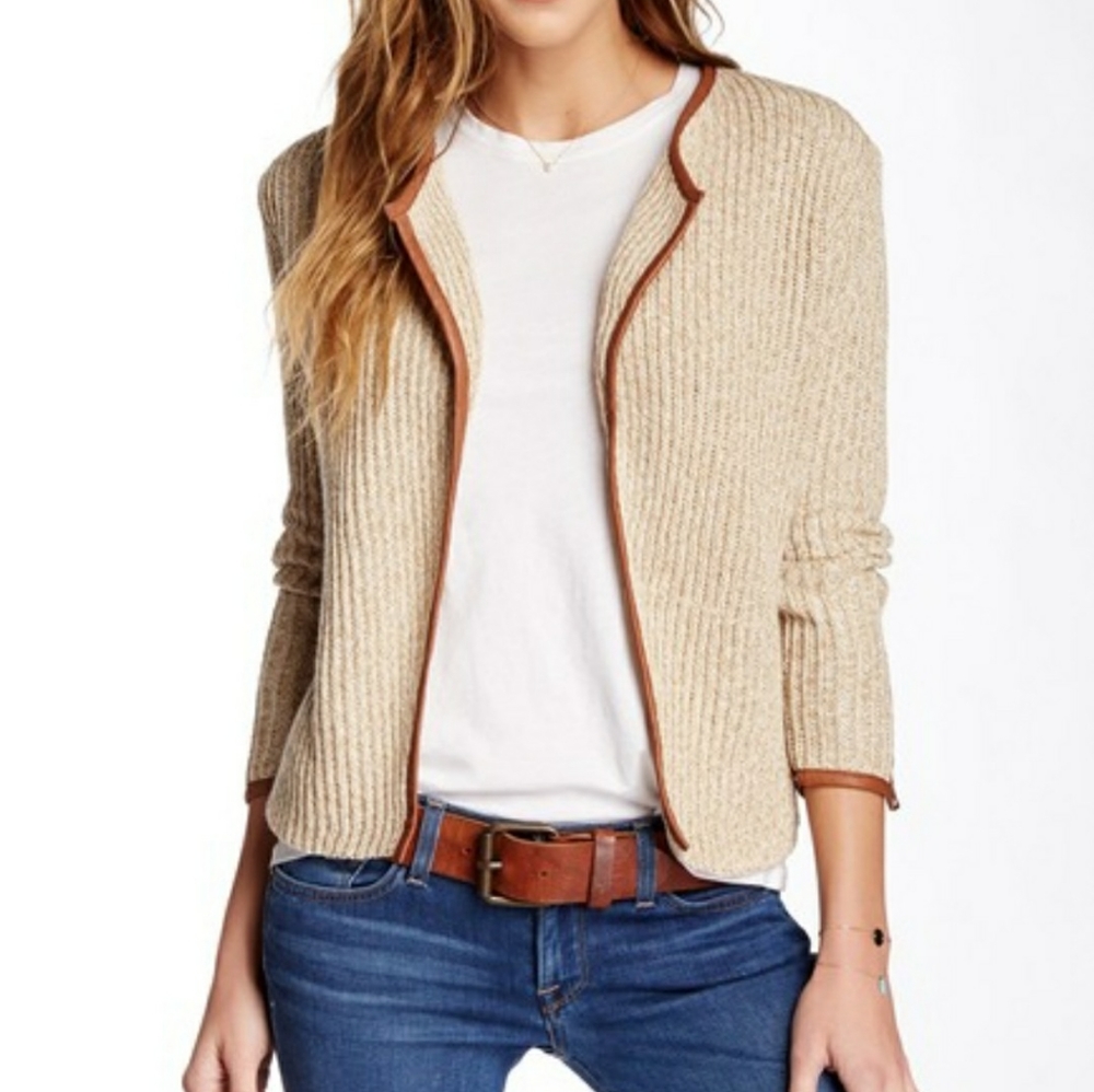 Lucky Brand Knit cardigan with Leather trim